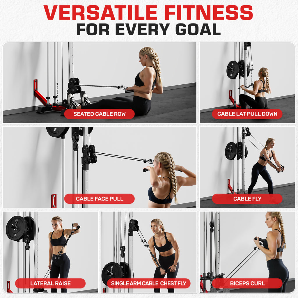 Mitonos Cable Crossover Machine, Lat Pull Down Machine with 18 Positions Dual Pulley System, Wall Mount LAT Pull Down Machine for Home Gym Fitness