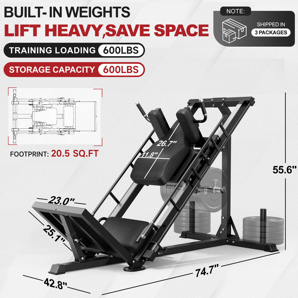 MITONOS Leg Press Hack Squat Machine Combo, 3 in 1 Adjustable Leg Press Machine for Home Gym, Smooth Leg Exercise Machine, Hack Squat Machine for Full Lower Body Workout with Weight Storage Posts L2