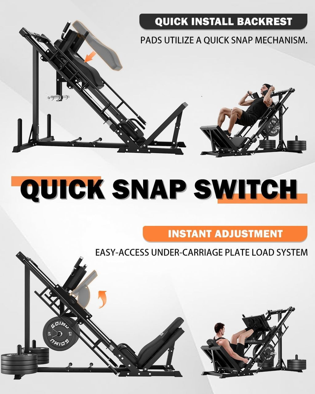 MITONOS Leg Press Hack Squat Machine Combo, 4 in 1 Adjustable Leg Press Machine for Home Gym, Smooth Leg Exercise Machine, Hack Squat Machine for Full Lower Body Workout with Weight Storage Posts L2