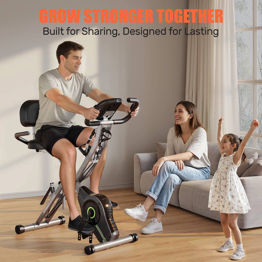 MITONOS Exercise Bike for Home,5 in 1 Foldable Stationary Bike for Seniors,16 Level Adjustable Magentic Resistance,Women Recumbent Bike with 330LB Capacity,Indoor Cardio Workout Bike with Backrest