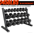 MITONOS 450/550 Dumbbell Sets with Rack, Rubber Hex Dumbbells, Free Weight set for Home Gym, Hand Weights with Chrome Handle for Strength Training