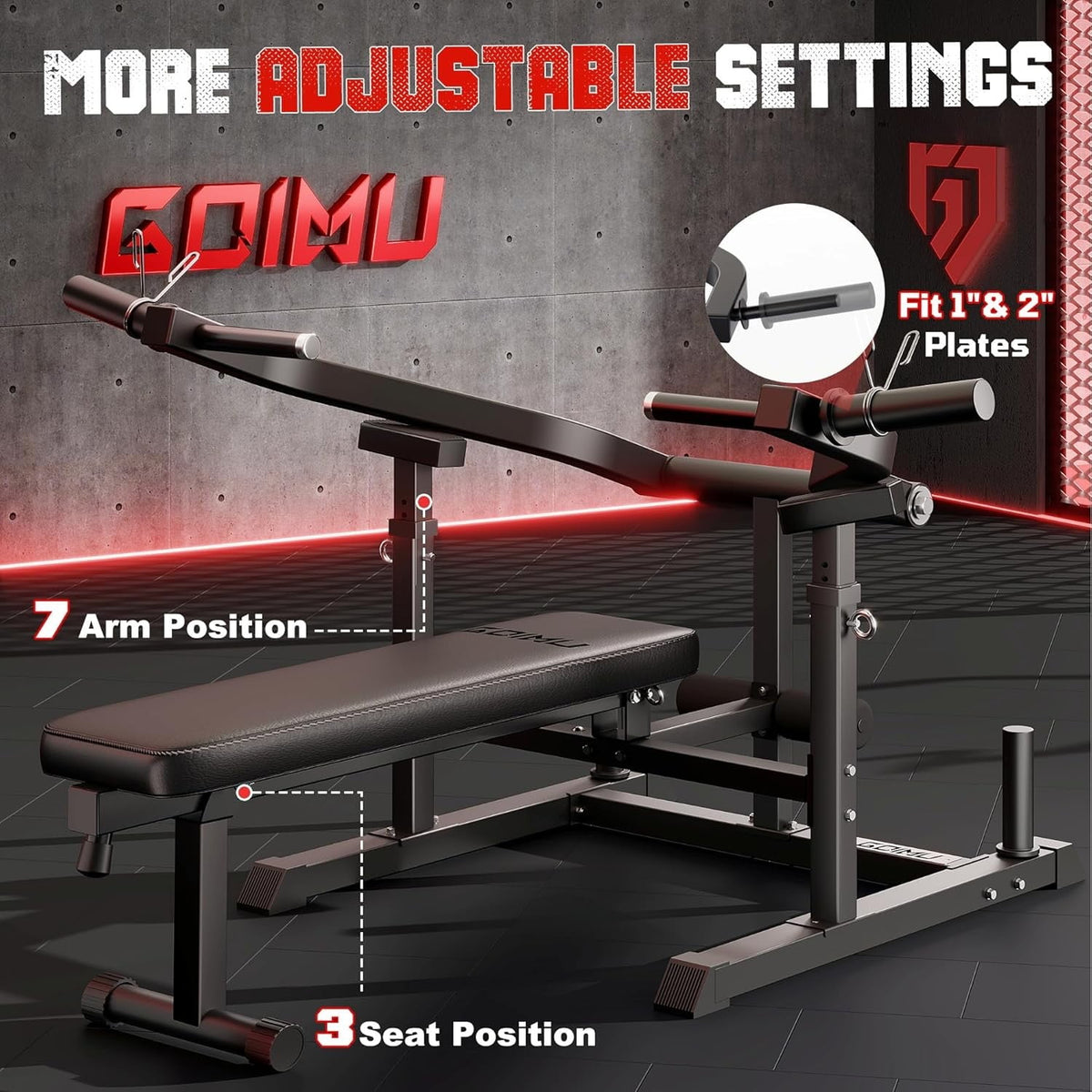 MITONOS Chest Press Machine, 1300lbs Bench Press Machine with Independent Converging Arms, Adjustable Flat Incline Bench for Chest, Arm and AB Workouts