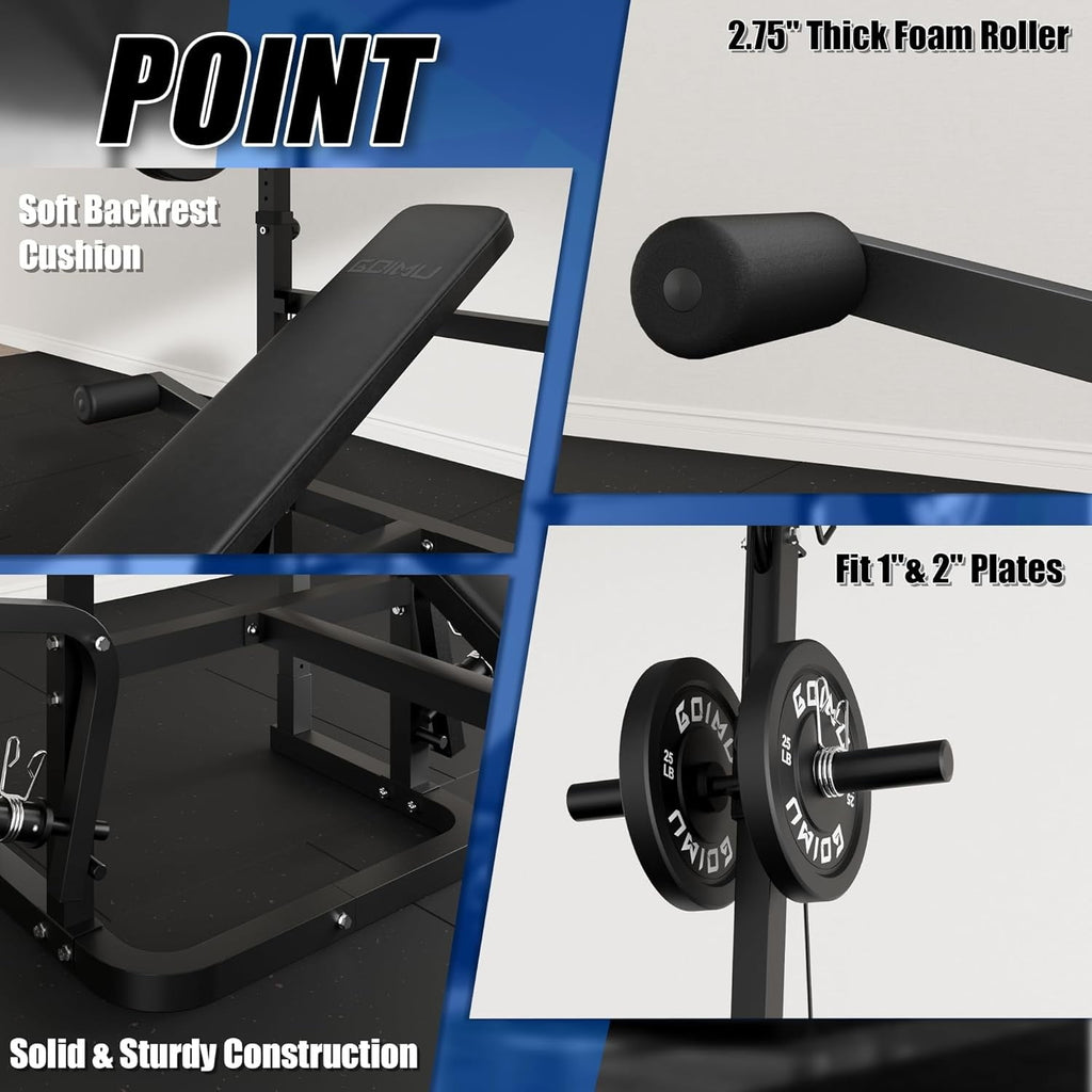 900LBS Olympic Weight Bench,9 in 1 Multifunction Strength Training Bench with Leg Extension, Preacher Curl Pad and LAT Pulldown for Home Gym,Black