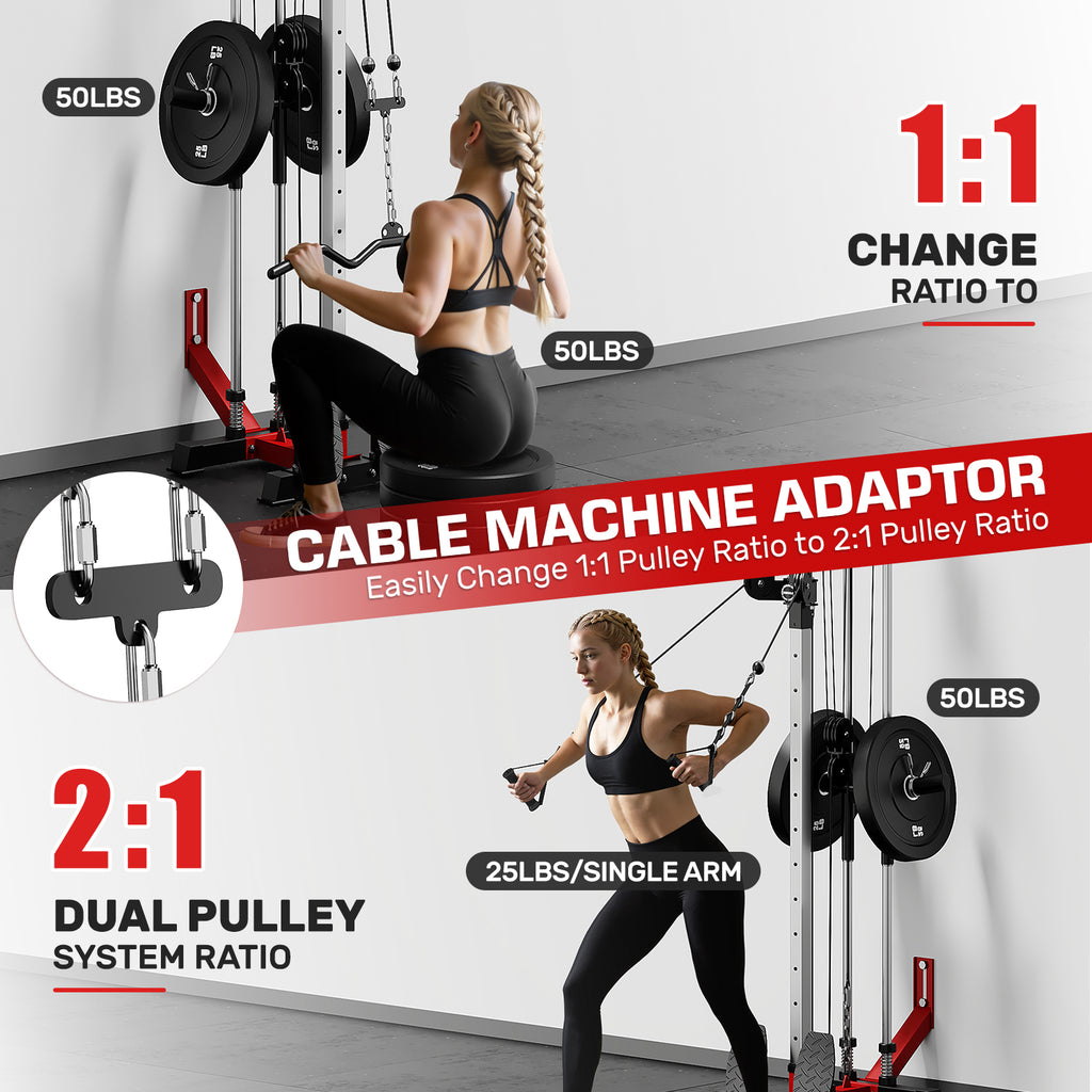 Mitonos Cable Crossover Machine, Lat Pull Down Machine with 18 Positions Dual Pulley System, Wall Mount LAT Pull Down Machine for Home Gym Fitness