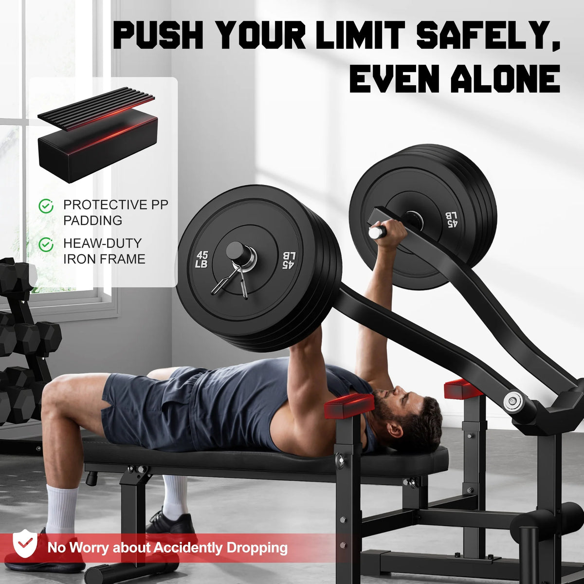 MITONOS Chest Press Machine, 1300lbs Bench Press Machine with Independent Converging Arms, Adjustable Flat Incline Bench for Chest, Arm and AB Workouts