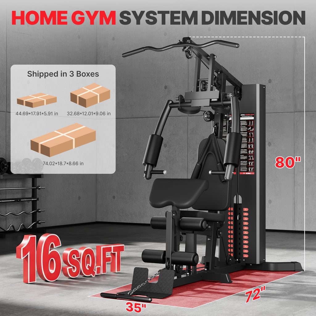 Home Gym System,Workout Station with 140lbs Weight Stack,All in One Home Gym Equipment with Pulley System,Seated Row,Leg Extension for Full Body Strength Training