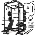 Power Rack Power Cage with LAT Pulldown Attachment and Pull Up Bar,2000LBS Squat Rack for Home Gym
