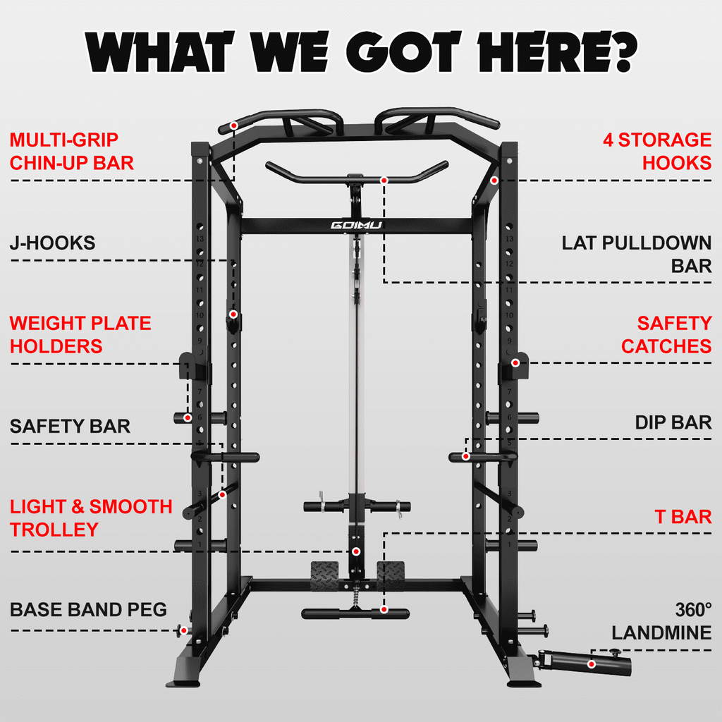 MITONOS C1-V4 Power Cage, 2000LBS Squat Rack with LAT Pulldown, Multi-Function Weight Cage Strength Training Machine, Workout Cage with More Attachments for Home Gym Garage , BK