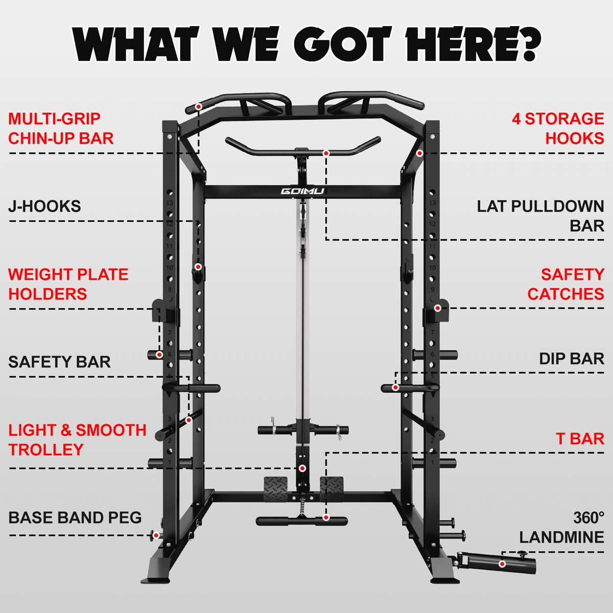 MITONOS C1-V4 Power Cage, 2000LBS Squat Rack with LAT Pulldown, Multi-Function Weight Cage Strength Training Machine, Workout Cage with More Attachments for Home Gym Garage , BK