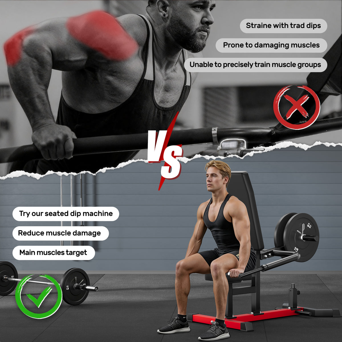 Seated Dip Machine, 400LBS Strength Training Upper Body Machine with Tricep Dip Press & Cable Bar for Home Gym