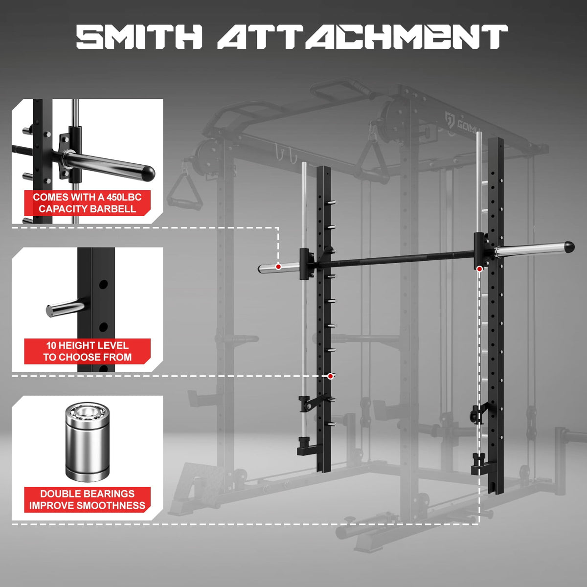 MITONOS S1-V4 Smith Machine, 2000LBS Power Cage with Cable Crossover System, All-in-One Squat Rack with Smith Bar, Workout Cage Strength Training Equipment with Attachments, BK