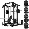 Mitonos Multi-Function Smith Power Cage, 2000 LBS Heavy Duty Squat Rack with Dual Cable Crossover System, All-in-One Home Gym Strength Training Frame with Fitness Accessories