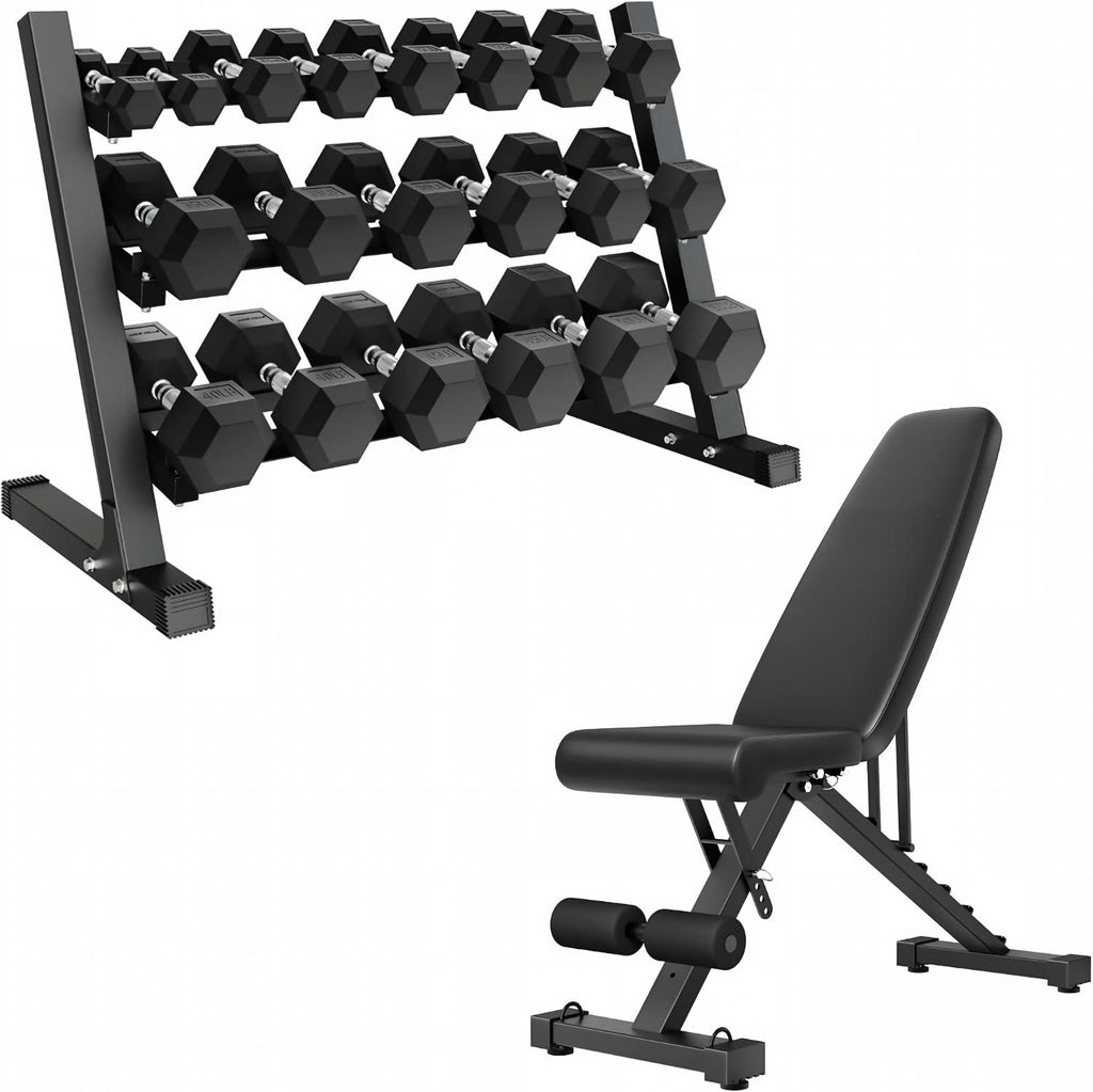 MITONOS 450/550 Dumbbell Sets with Rack, Rubber Hex Dumbbells, Free Weight set for Home Gym, Hand Weights with Chrome Handle for Strength Training(550LBS with Rack)