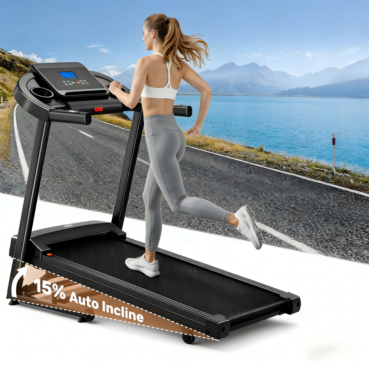 330-440lbs Capacity Treadmill for Home, Foldable Treadmill with 0-15% Auto Incline, Portable Treadmill Compact Foldable Walking Pad Treadmills with 7.5 MPH Speed
