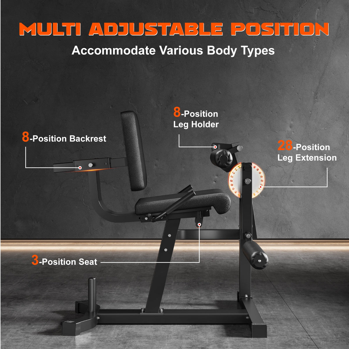 MITONOS Leg Extension and Curl Machine, 4 in 1 Lower Body Workout Machine， Adjustable Leg Curl Machine, Leg Extension Machine with Exercise Bench, Home Gym Weight Machine