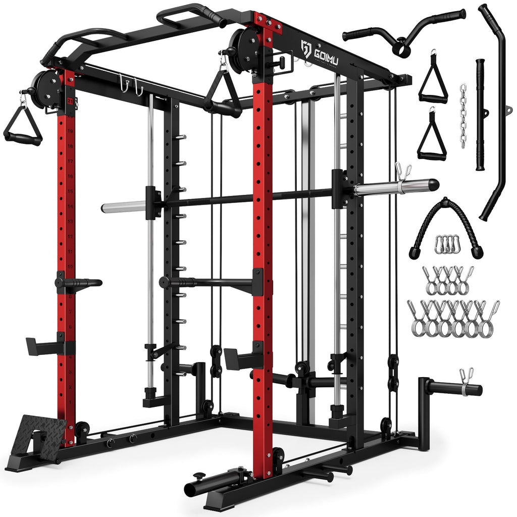 MITONOS S1-V4 Smith Machine, 2000LBS Power Cage with Cable Crossover System, All-in-One Squat Rack with Smith Bar, Workout Cage Strength Training Equipment with Attachments, RD