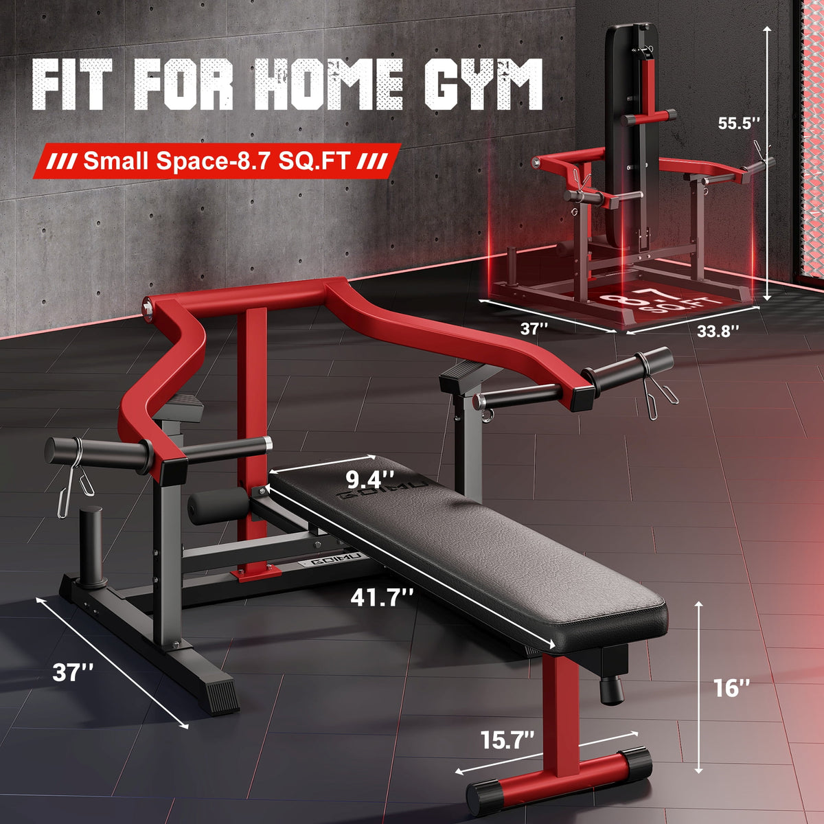 MITONOS Chest Press Machine,Weight Bench Press Machine with Independent Converging Arms,Adjustable Flat Incline Bench Press for Chest,AB Workout Home Gym Equipment(RED)
