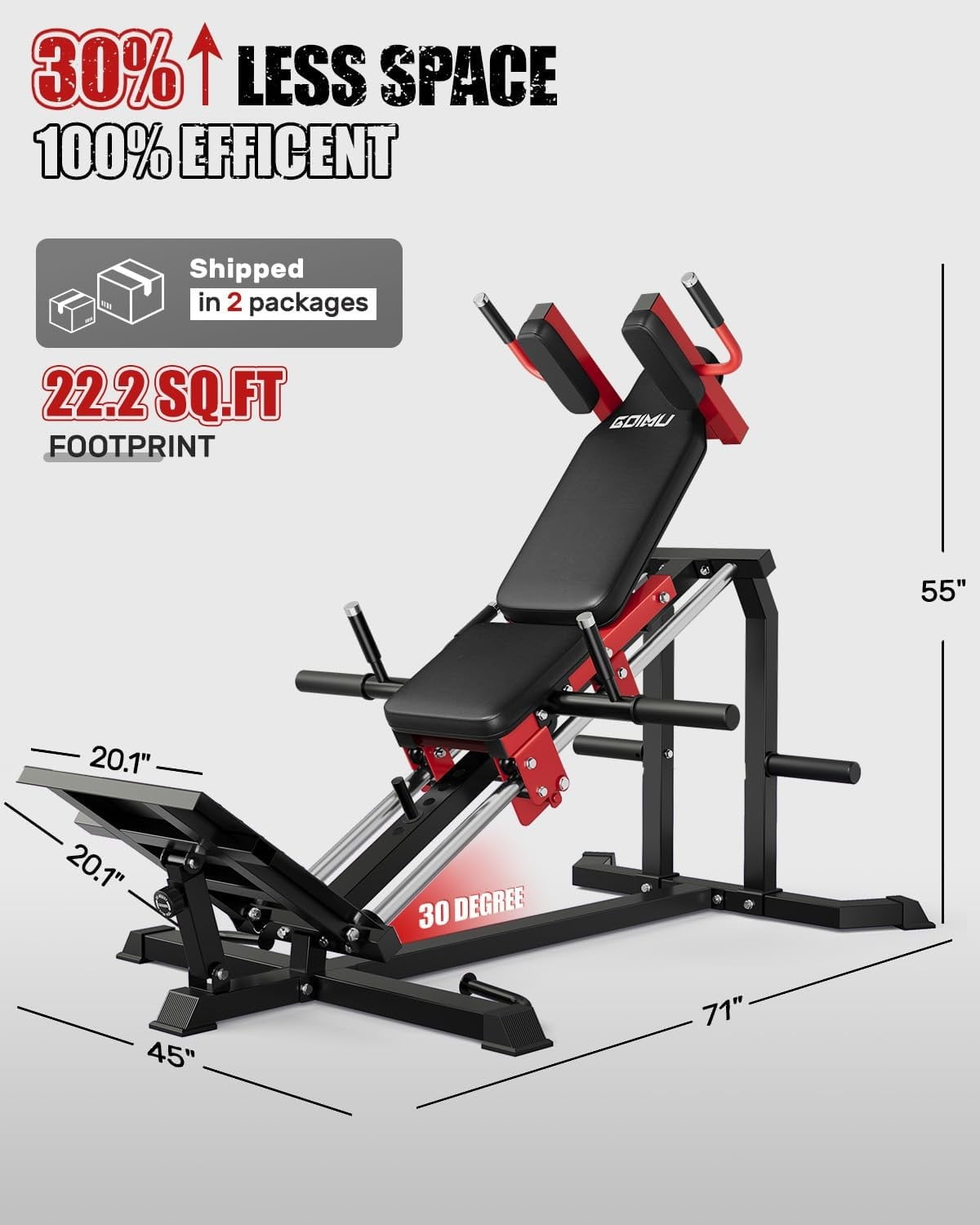 MITONOS Space-Saving Leg Press & Hack Squat Machine, 30-Degree Adjustable Angles Leg Press Machine for Home Gym, Compact Hack Squat Machine with Removable Shoulder Pad, Lower Body Workout Equipment