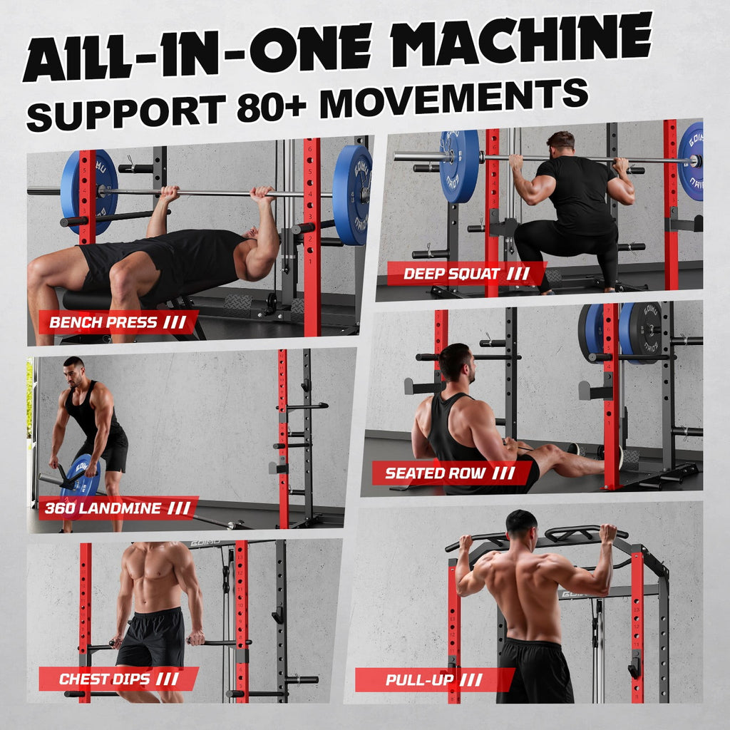 MITONOS C1-V4 Power Cage, 2000LBS Squat Rack with LAT Pulldown, Multi-Function Weight Cage Strength Training Machine, Workout Cage with More Attachments for Home Gym Garage , RD