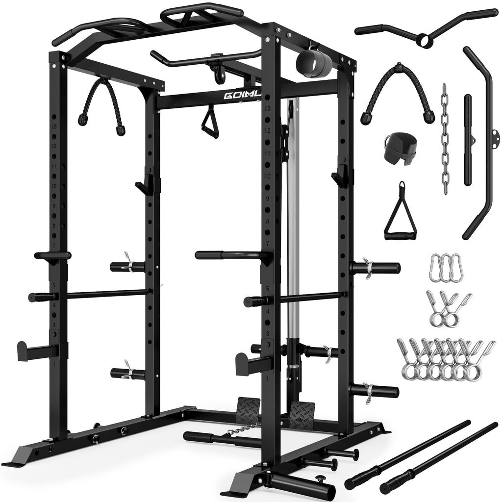 MITONOS C1-V4 Power Cage, 2000LBS Squat Rack with LAT Pulldown, Multi-Function Weight Cage Strength Training Machine, Workout Cage with More Attachments for Home Gym Garage , BK