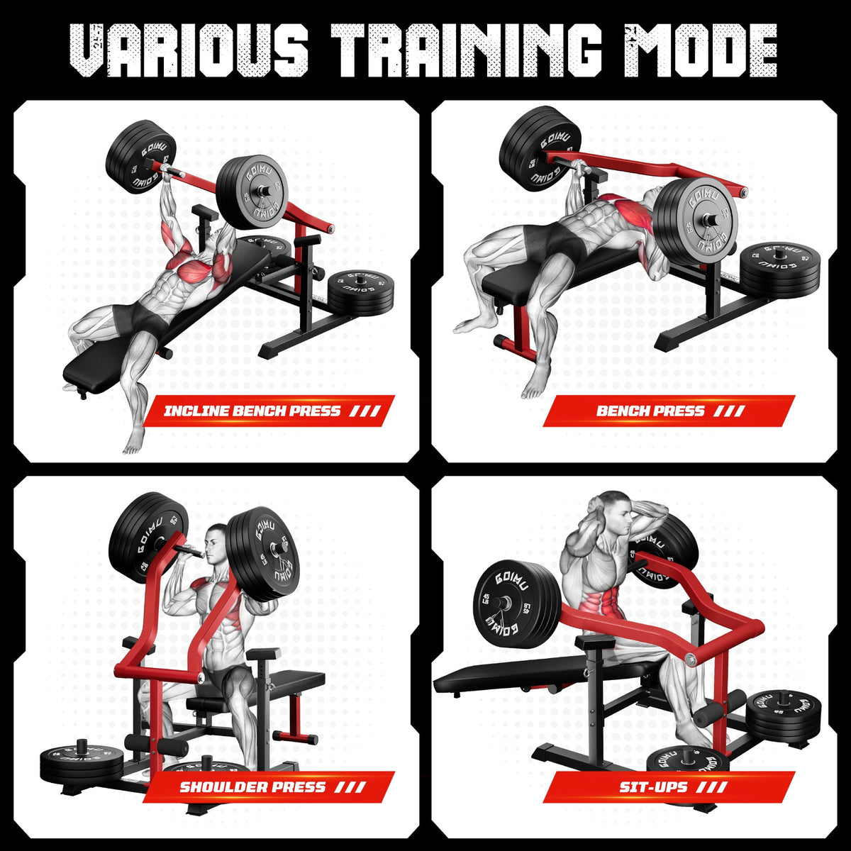 MITONOS Chest Press Machine,Weight Bench Press Machine with Independent Converging Arms,Adjustable Flat Incline Bench Press for Chest,AB Workout Home Gym Equipment(RED)