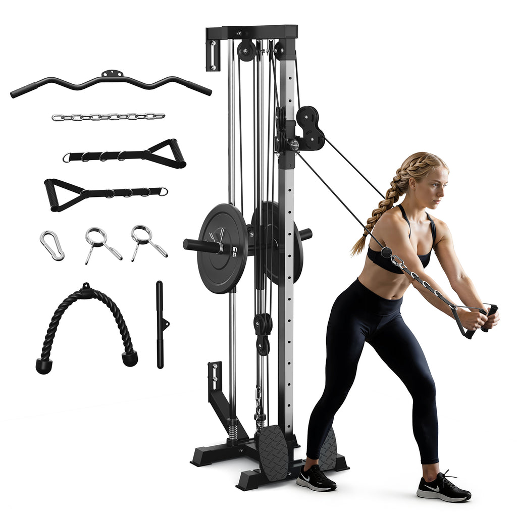 Mitonos Wall Mount Cable Station, WM1 Cable Crossover Machine with 18 Positions, High and Low Cable Crossover Machine with Removable Footplate for Garage Home Gym, BK