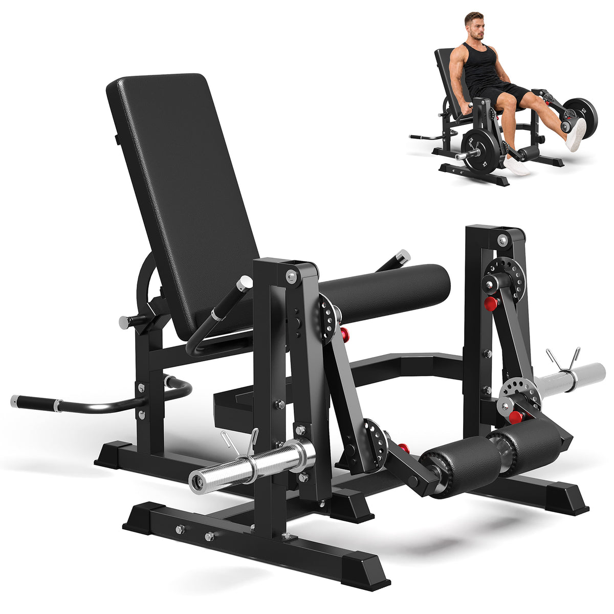 Mitonos Dual Independent Leg Machine Adjustable Unilateral Lower Body Training Equipment Plate Loaded Leg Extension and Leg Curl Machine for Home Gym,Black