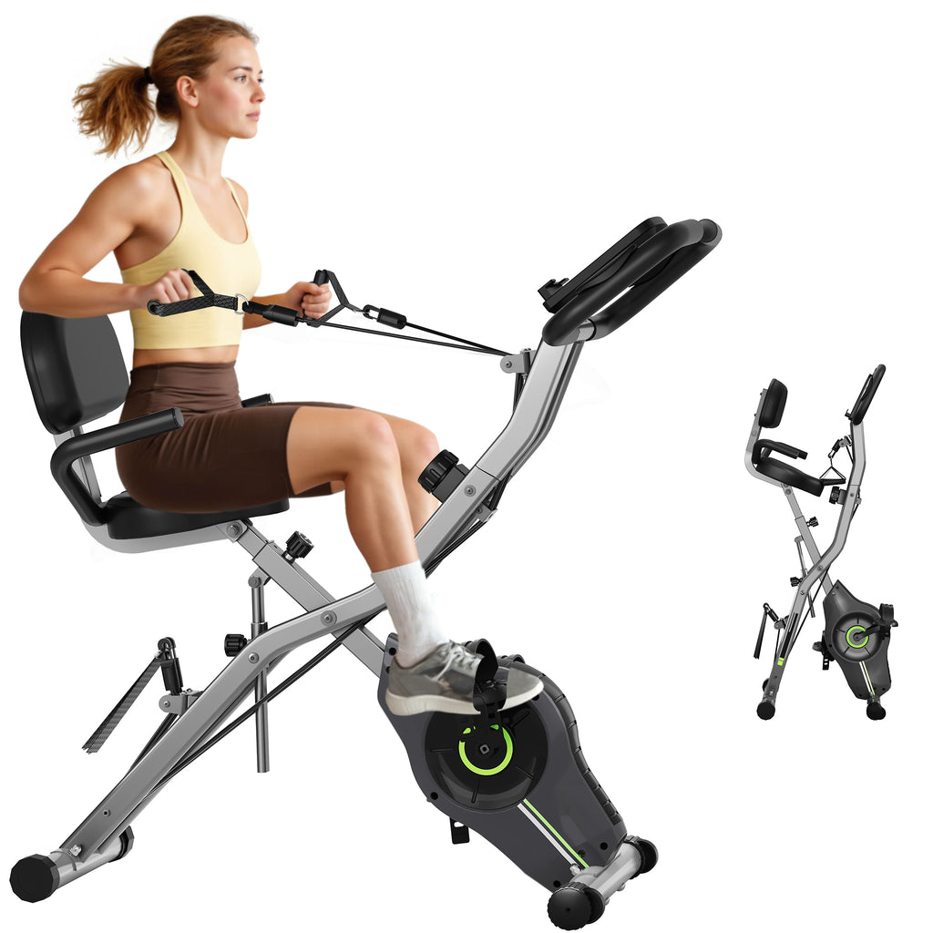 MITONOS Exercise Bike for Home,5 in 1 Foldable Stationary Bike for Seniors,16 Level Adjustable Magentic Resistance,Women Recumbent Bike with 330LB Capacity,Indoor Cardio Workout Bike with Backrest