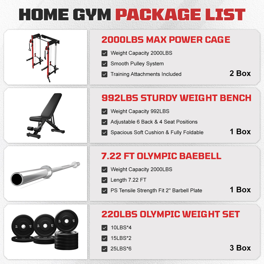 Foldable Power Rack Cage,1200 LBSWall Mounted Squat Rack, 5 Adjustable Modes, Functional Trainer for Space Saving Home Gym with 1000 LB Weight Bench and Barbell ,Red