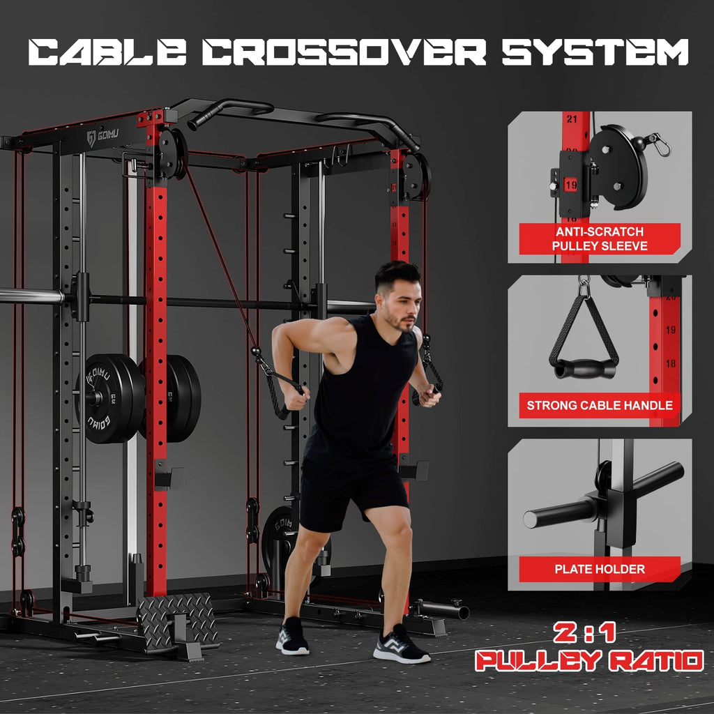MITONOS S1-V4 Smith Machine, 2000LBS Power Cage with Cable Crossover System, All-in-One Squat Rack with Smith Bar, Workout Cage Strength Training Equipment with Attachments, RD