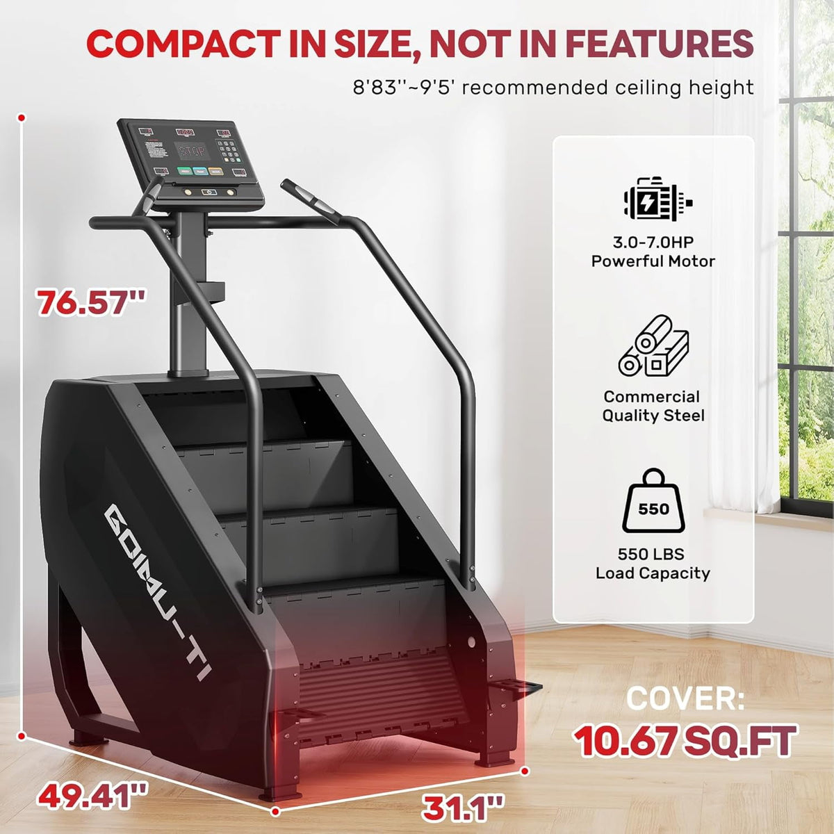 Stair Stepper Machine, 550Lbs Commercial Grade Stair Climber for Home with 15 Resistance Level and LED Screen, Stepmill Exercise Machine for Cardio and Full Body Workouts, 24-164 Steps/Min