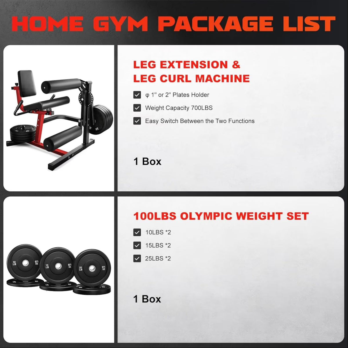 MITONOS Leg Extension and Curl Machine,4 in 1 Lower Body Workout Machine，Adjustable Leg Curl Machine with,Leg Extension Machine with Exercise Bench,Home Gym Weight Machine with 100lb Plates