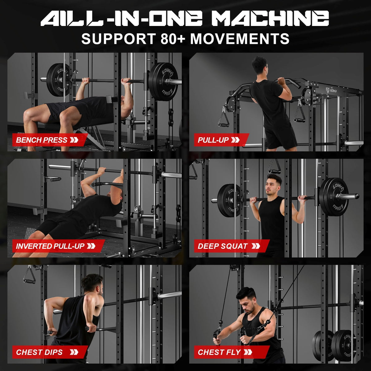 MITONOS S1-V4 Smith Machine, 2000LBS Power Cage with Cable Crossover System, All-in-One Squat Rack with Smith Bar, Workout Cage Strength Training Equipment with Attachments, BK