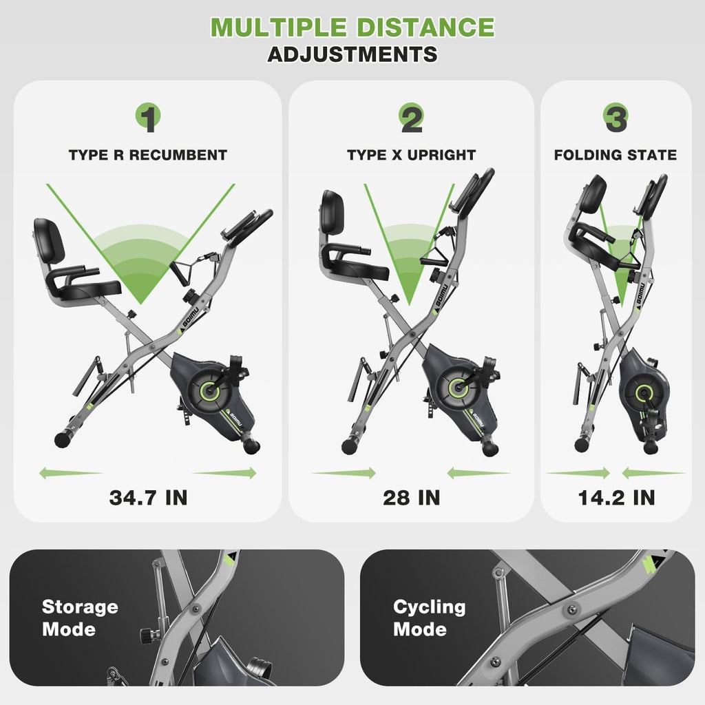 5-in-1 Exercise Bike Quiet Folding Magnetic Upright Bikes with Arm Resistance Bands Home Workout Use,16 Levels of Resistance