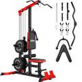 MITONOS 3 in 1 LAT Pulldown Machine,LAT Row Cable Machine with AB Crunch and Cable Row Attachments for Home Gym,High or Low Pulley Stations with 100LBS Weight Plates (Red)