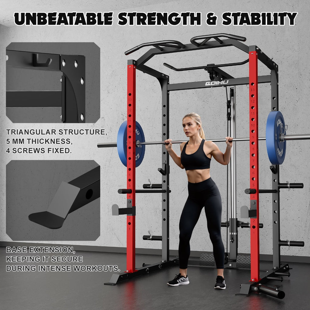 MITONOS C1-V4 Power Cage, 2000LBS Squat Rack with LAT Pulldown, Multi-Function Weight Cage Strength Training Machine, Workout Cage with More Attachments for Home Gym Garage , RD