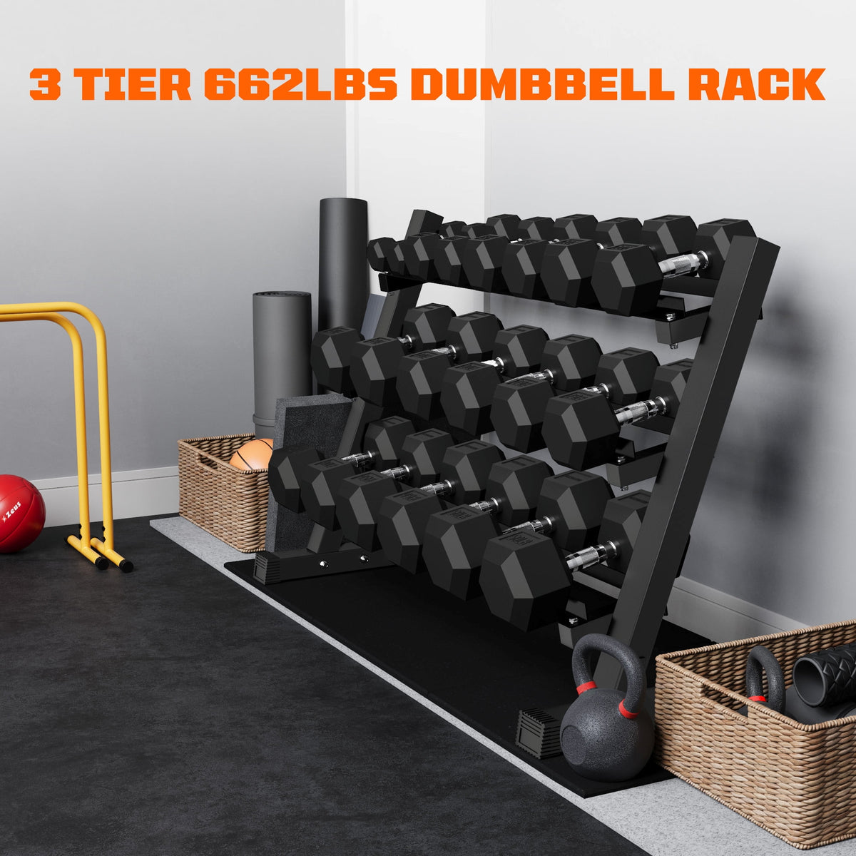 MITONOS 450/550 Dumbbell Sets with Rack, Rubber Hex Dumbbells, Free Weight set for Home Gym, Hand Weights with Chrome Handle for Strength Training