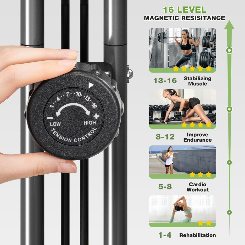 5-in-1 Exercise Bike Quiet Folding Magnetic Upright Bikes with Arm Resistance Bands Home Workout Use,16 Levels of Resistance
