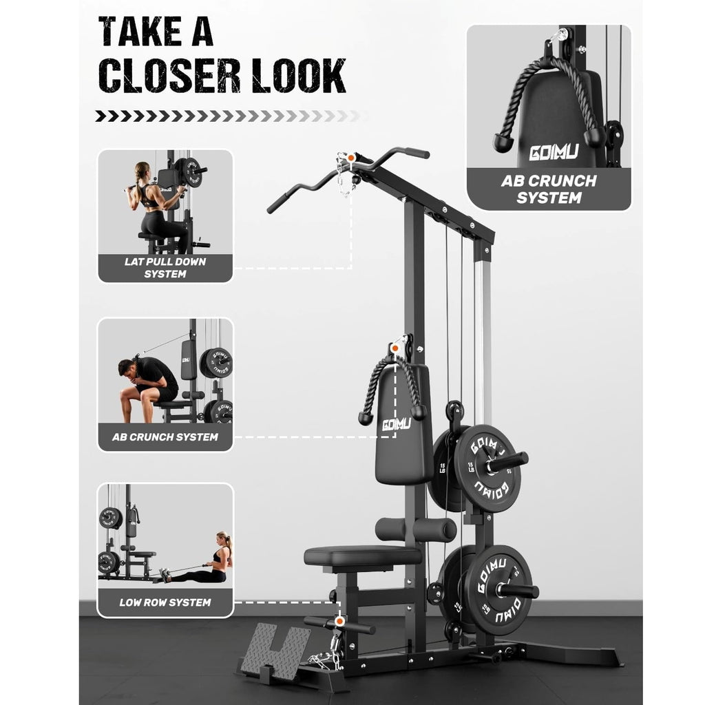 MITONOS 3 in 1 LAT Pulldown Machine,LAT Row Cable Machine with AB Crunch and Cable Row Attachments for Home Gym,High or Low Pulley Stations with 100lbs Weight Plates (Black)