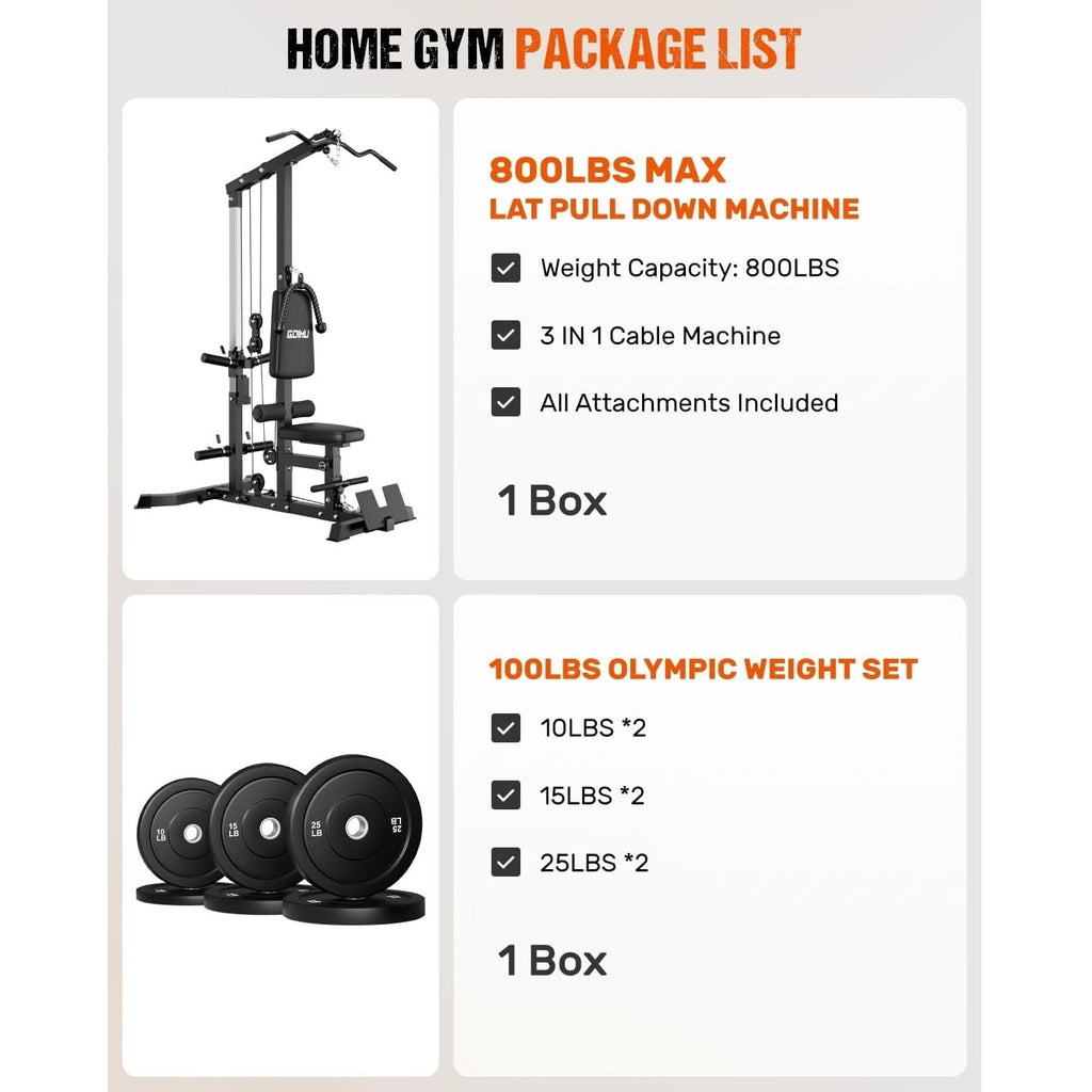 MITONOS 3 in 1 LAT Pulldown Machine,LAT Row Cable Machine with AB Crunch and Cable Row Attachments for Home Gym,High or Low Pulley Stations with 100lbs Weight Plates (Black)