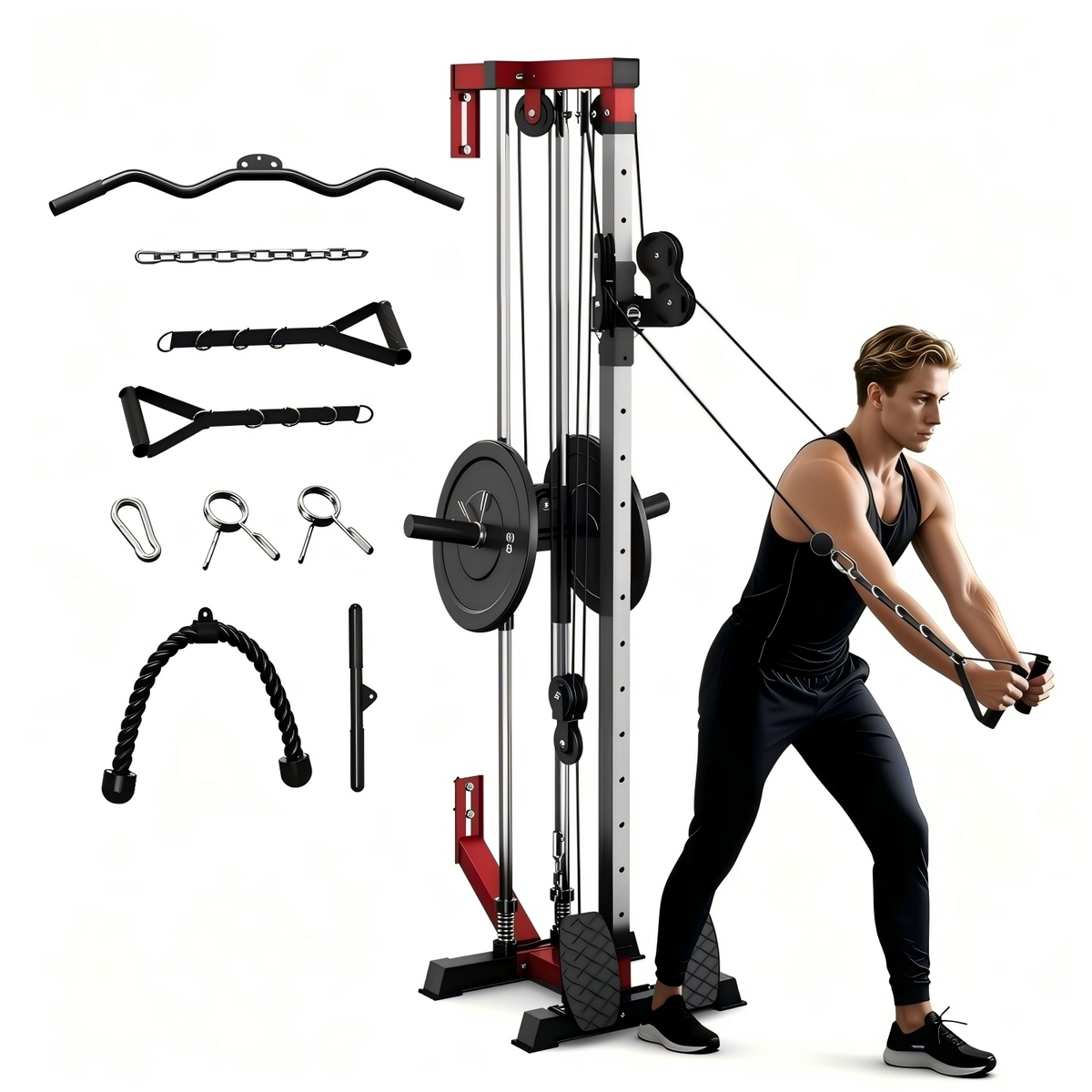 Mitonos Cable Crossover Machine,Lat Pull Down Machine with Adjustable 18 Positions Dual Pulley System,Wall Mount Cable Station with 400LBS Weight Stack for Home Gym Fitness